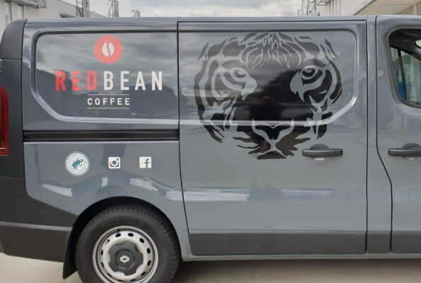 Red Bean Coffee van with Rainforest Alliance Certified seal