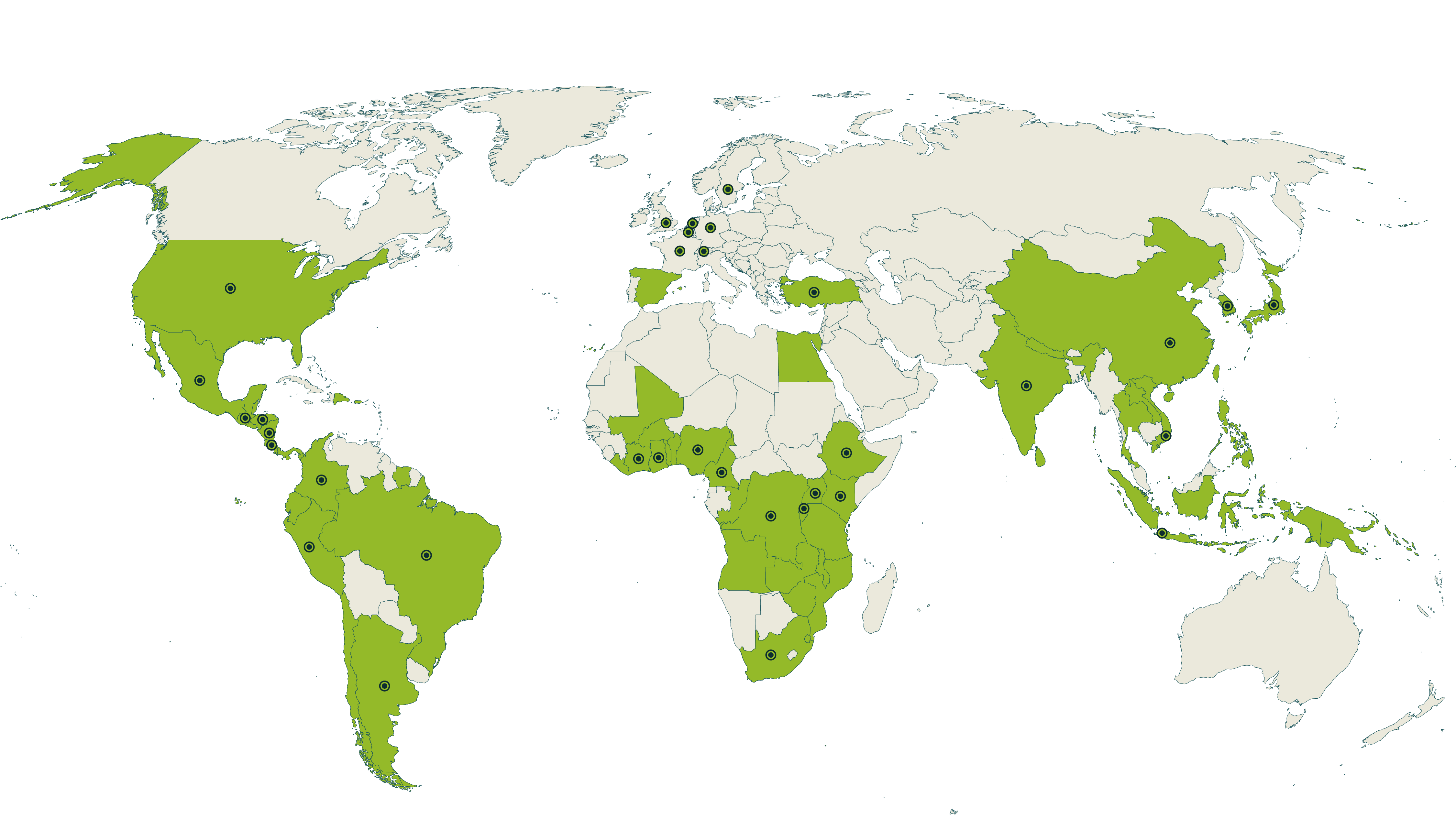 Map of current Rainforest Alliance certified our global reach farms